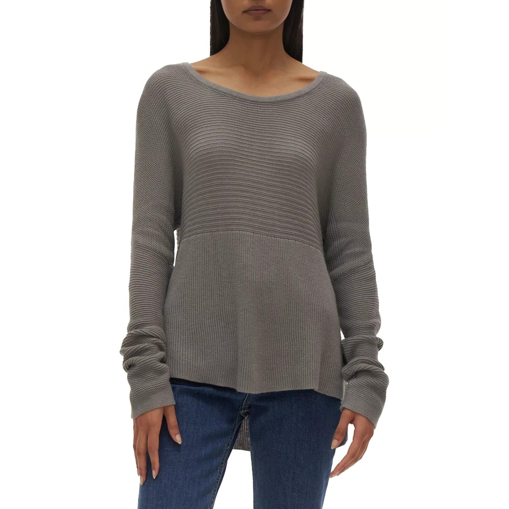 Helmut Lang Ribbed Relaxed Fit Long Sleeve Sweater Gray Taupe Size S